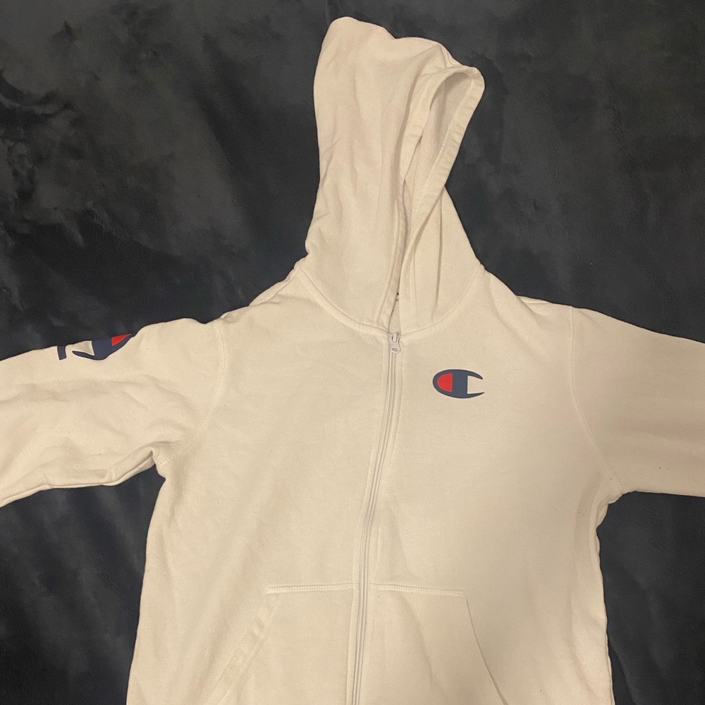 Champion White Zip Up Hoodie Kids size XL
